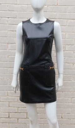 Erez Levy Black Leather Horsebit Mini Dress, 1990's