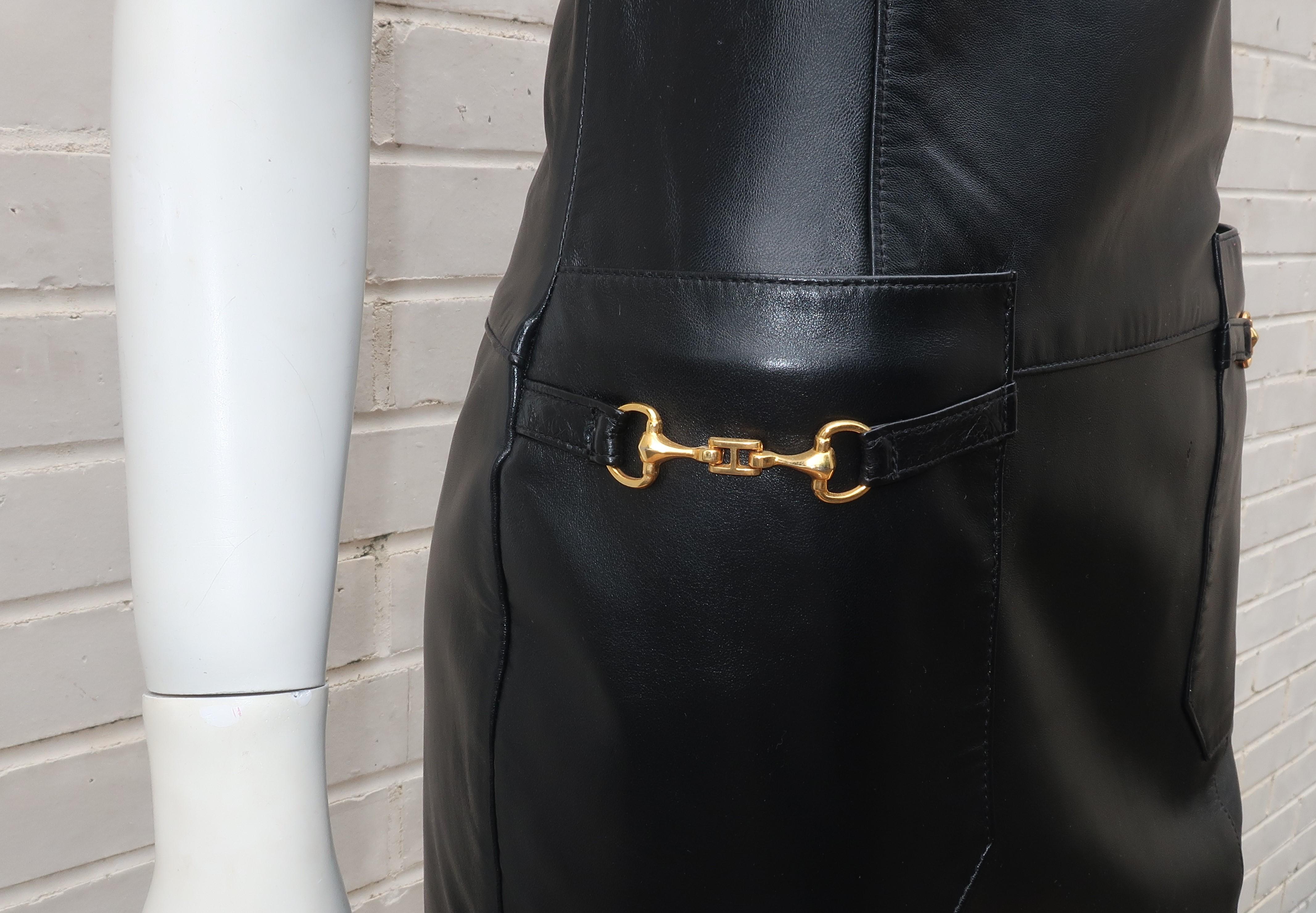 Erez Levy Black Leather Horsebit Mini Dress, 1990's In Good Condition In Atlanta, GA