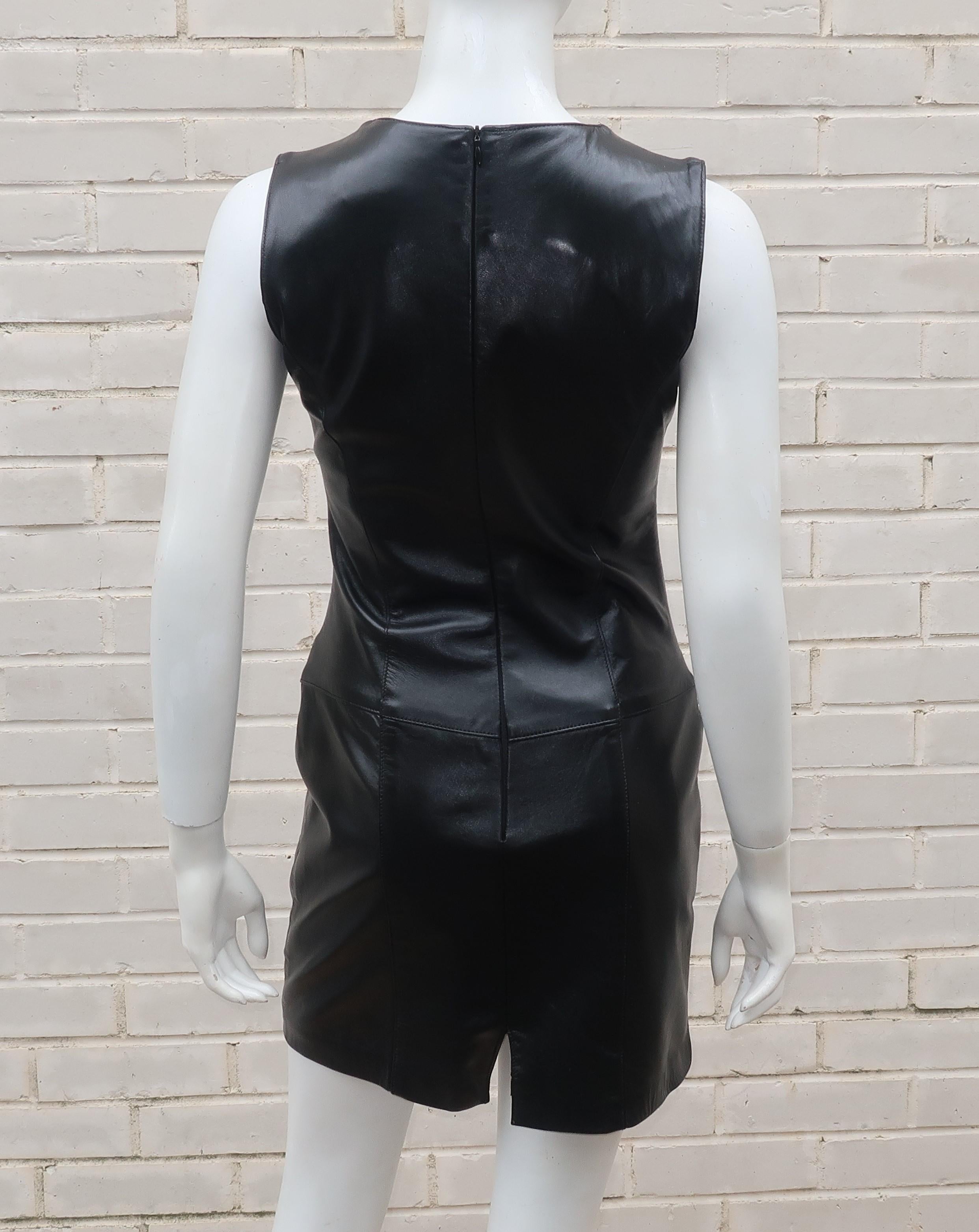 Erez Levy Black Leather Horsebit Mini Dress, 1990's 2