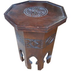 Erfoud Style Moroccan Carved Side Table, Cedar Wood