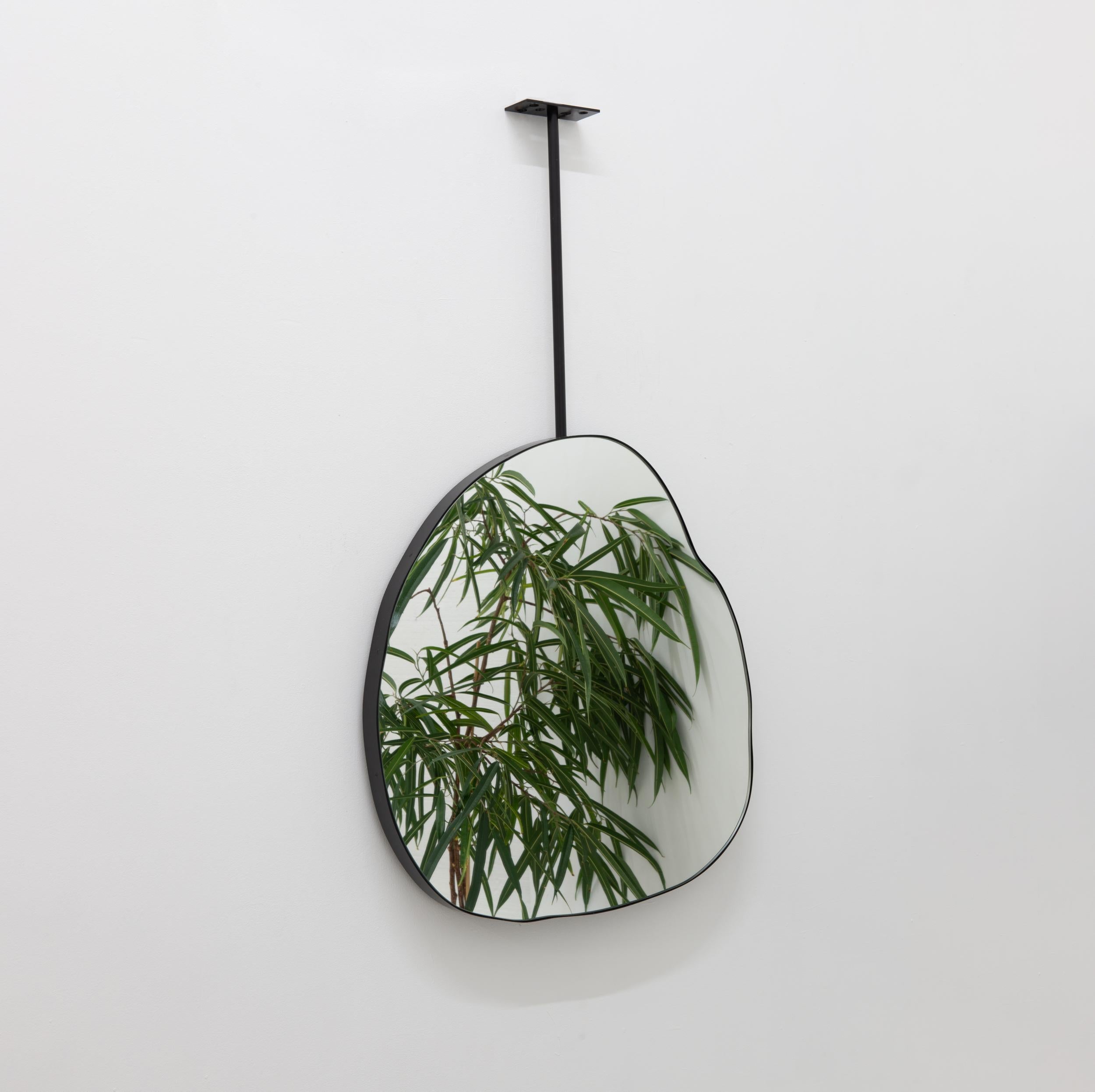 Contemporary Ergon Ceiling Suspended Organic Irregular Mirror with Modern Matte Black Frame For Sale