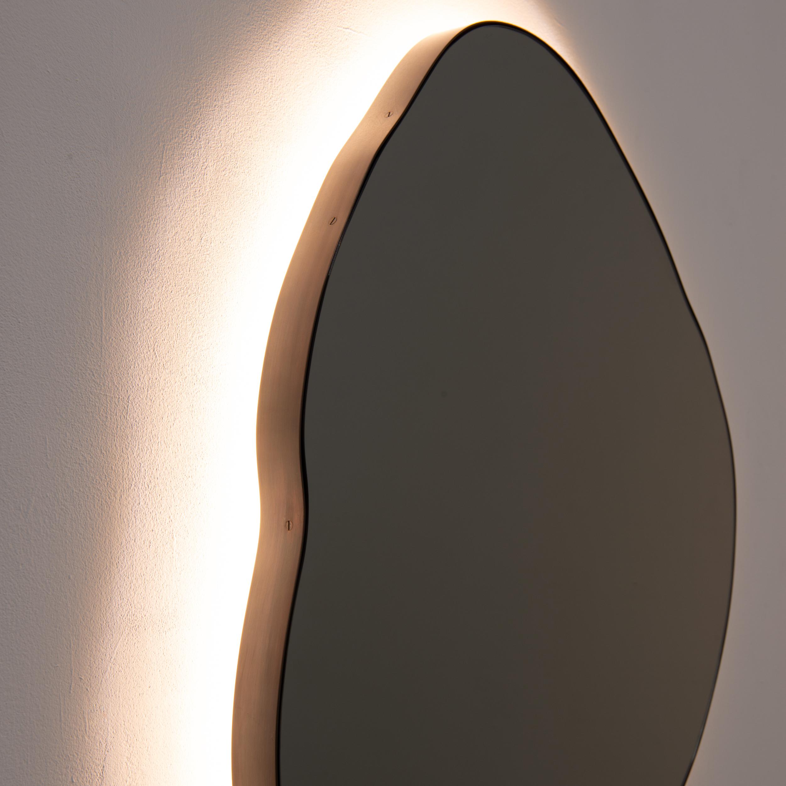 Miroir moderne éclairé Ergon, cadre en acier inoxydable noirci, XL en vente 1
