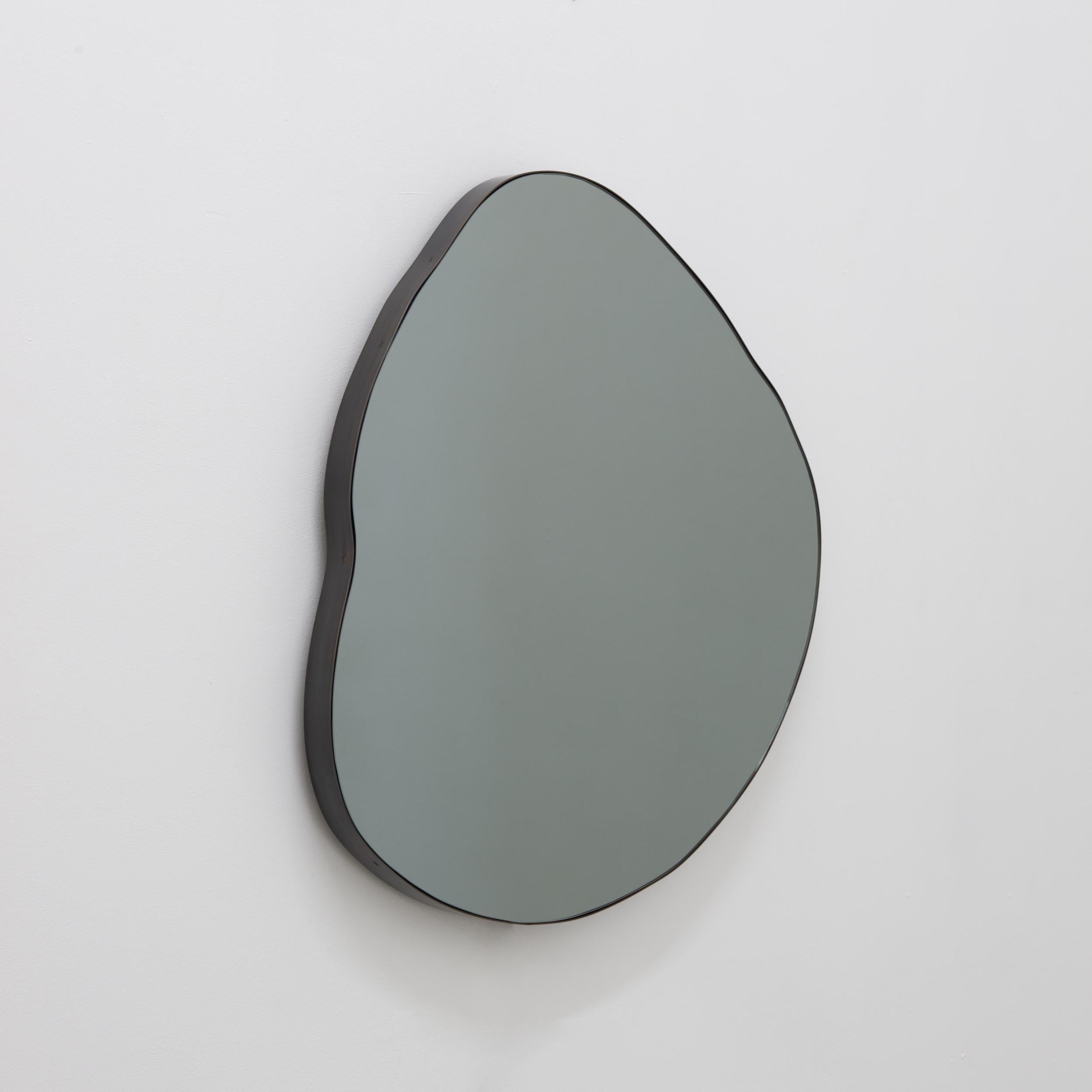 Brass Ergon Organic Freeform Illuminated Modern Black Mirror, Bronze Patina Frame, XL For Sale