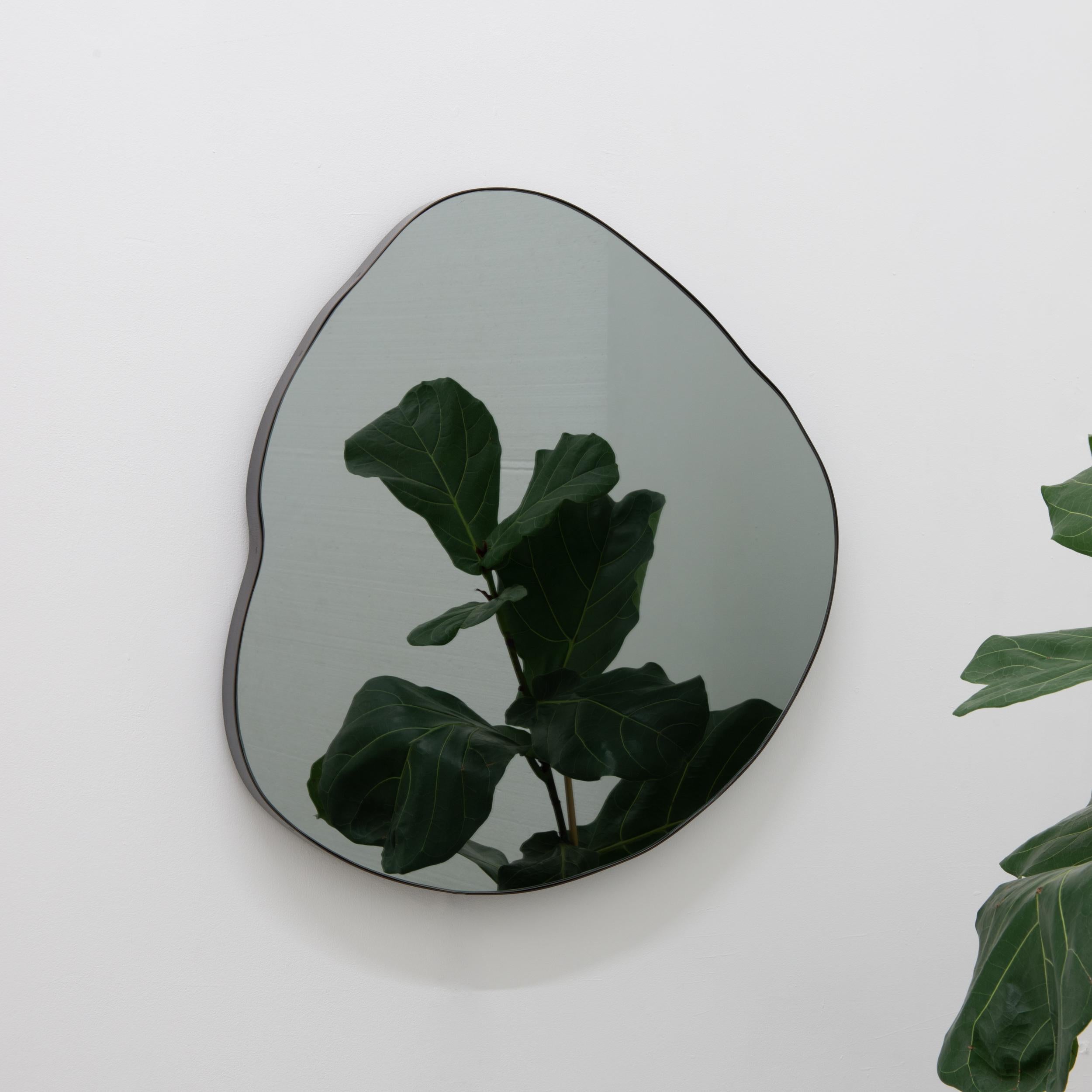 Bronzed Ergon Organic Freeform Illuminated Black Mirror, Bronze Patina Frame, Large For Sale