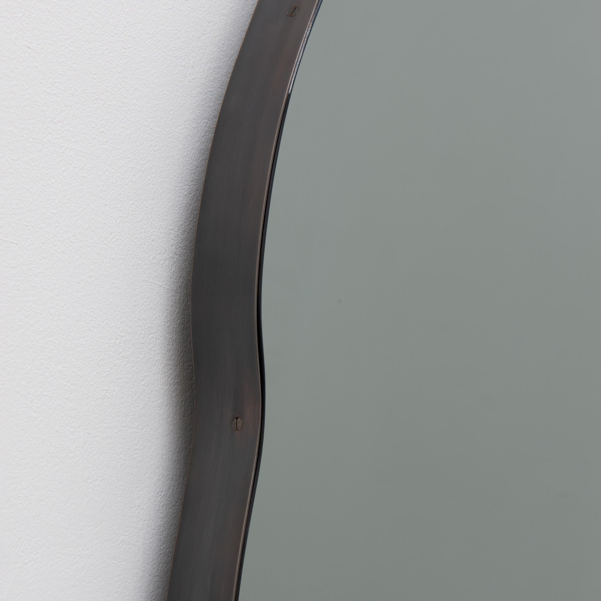 Contemporary Ergon Organic Shape Illuminated Black Tinted Mirror, Bronze Patina Frame, Medium For Sale