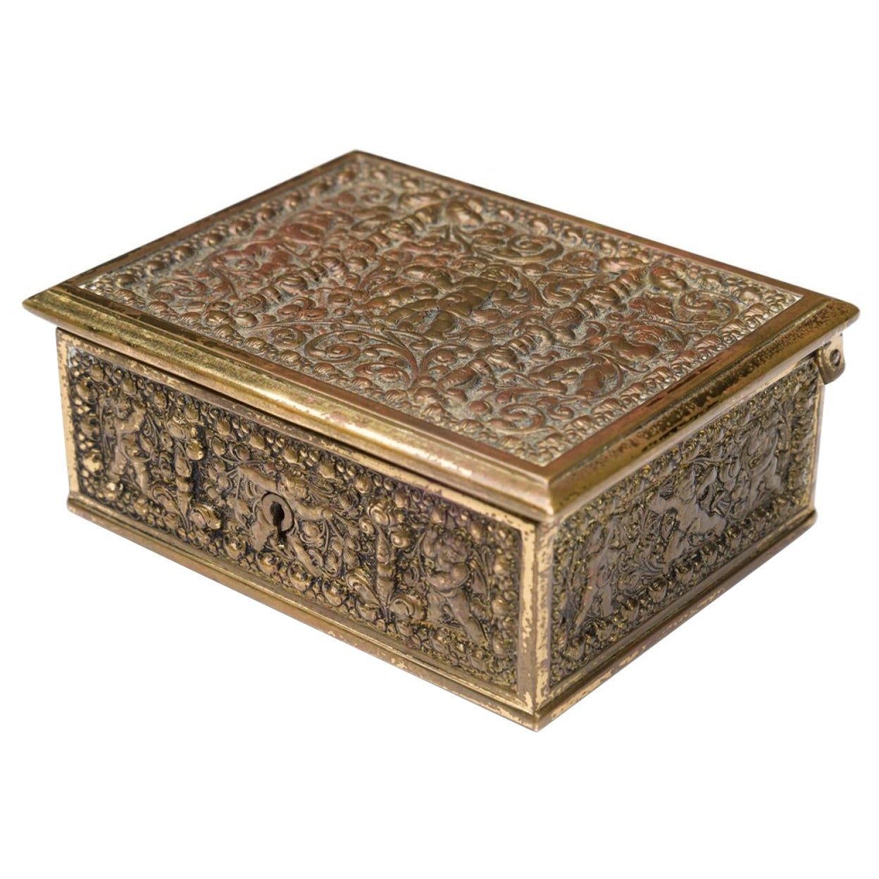 Erhard and Sohne German Art Nouveau Relief Carved Brass Jewelry Box