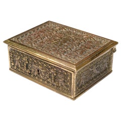 Erhard and Sohne German Art Nouveau Relief Carved Brass Jewelry Box