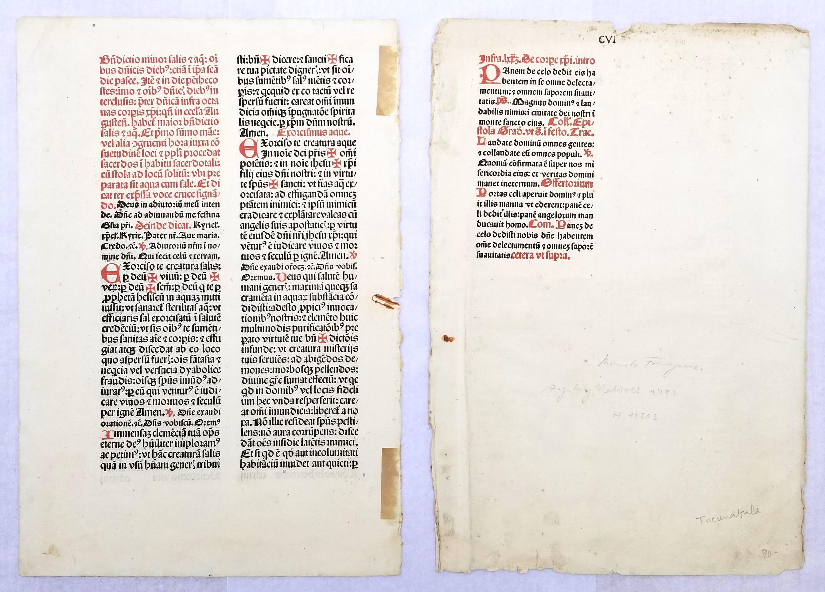 Set di due foglie dal "Missale Frisingense" /// Incunaboli cattolici tedeschi del XV secolo