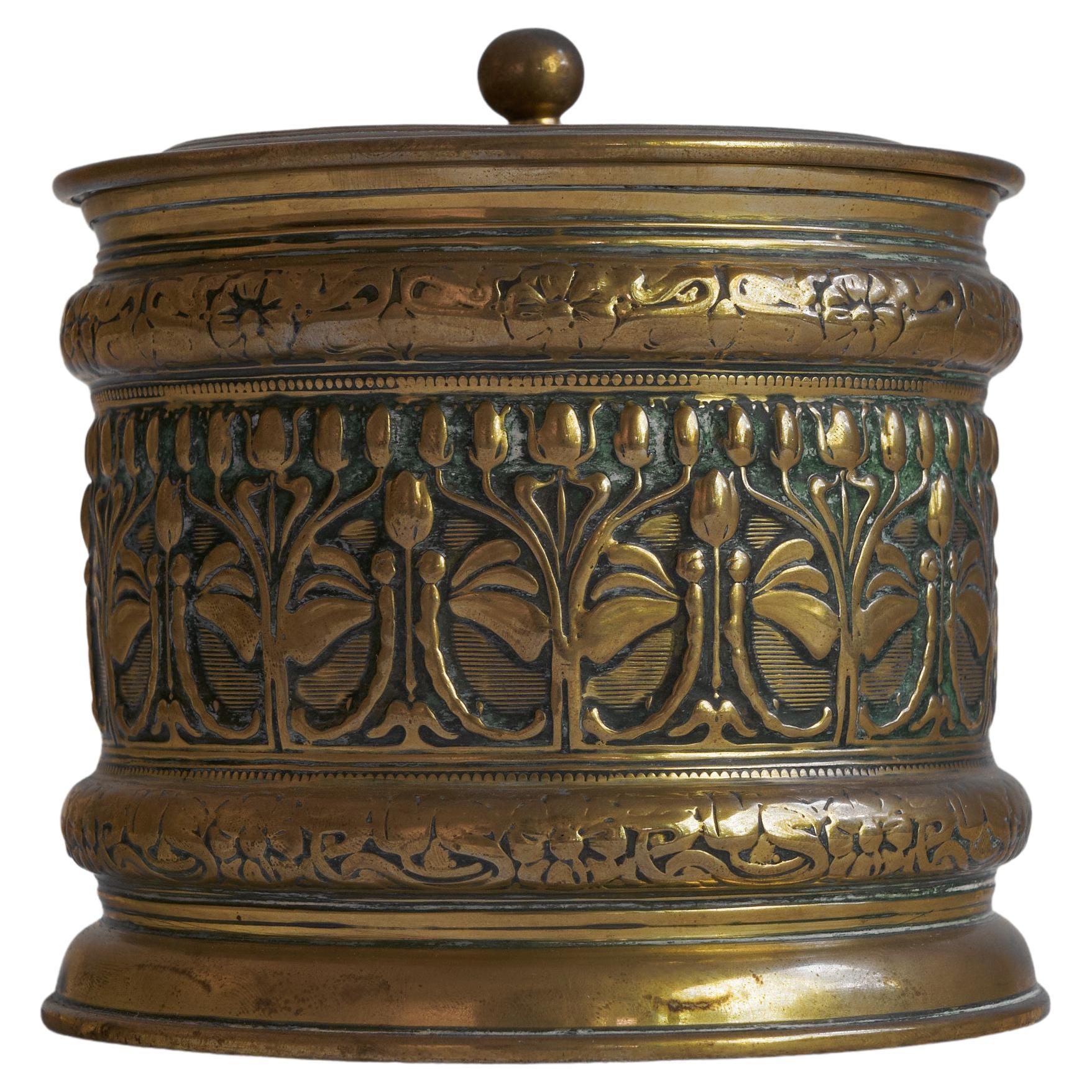 Erhard & Söhne Art Nouveau Lidded Pot in Patinated Brass
