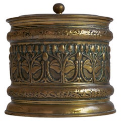 Antique Erhard & Söhne Art Nouveau Lidded Pot in Patinated Brass