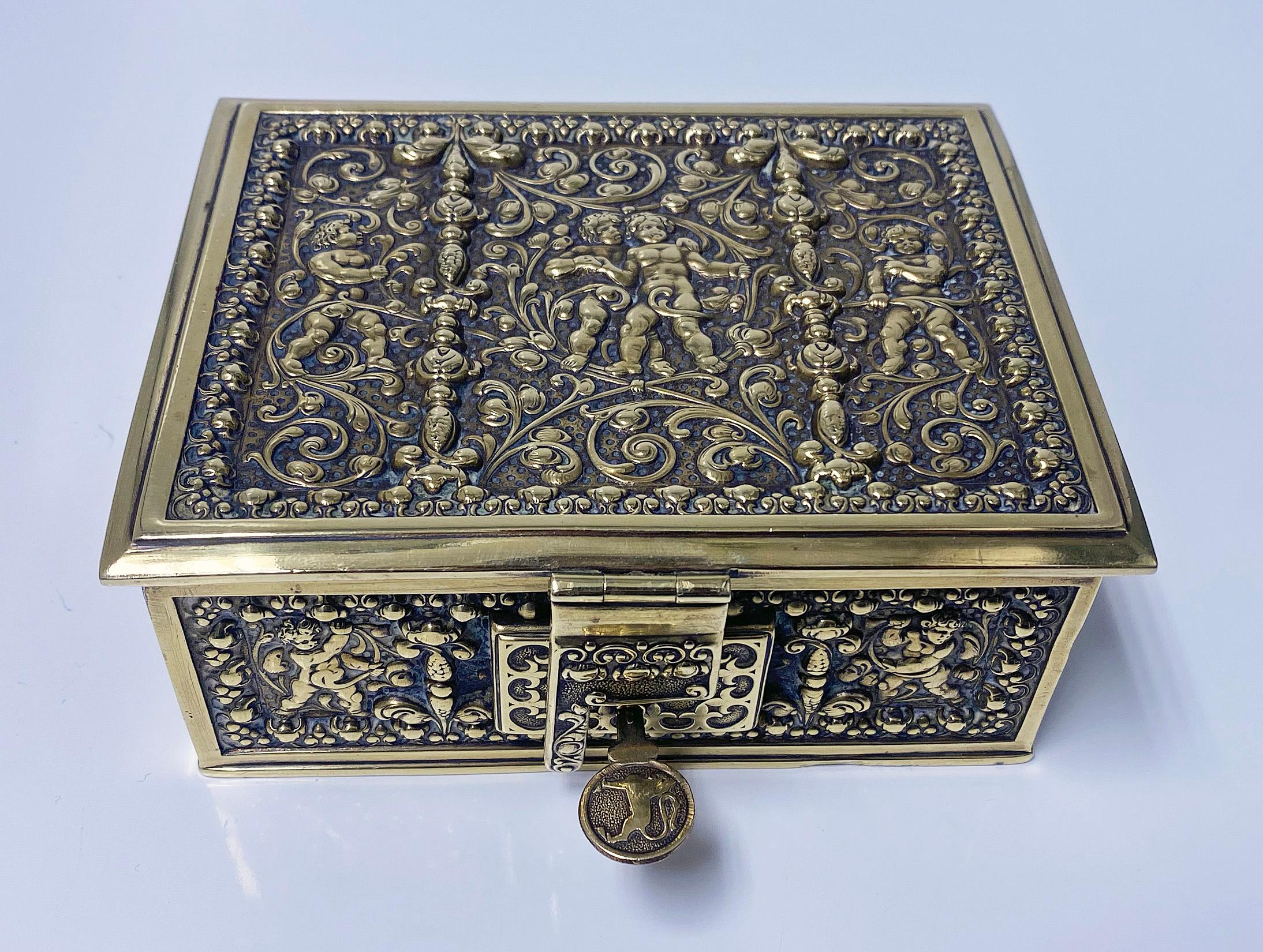 Erhard & Söhne Cherub Brass Box, Germany, C.1920 5