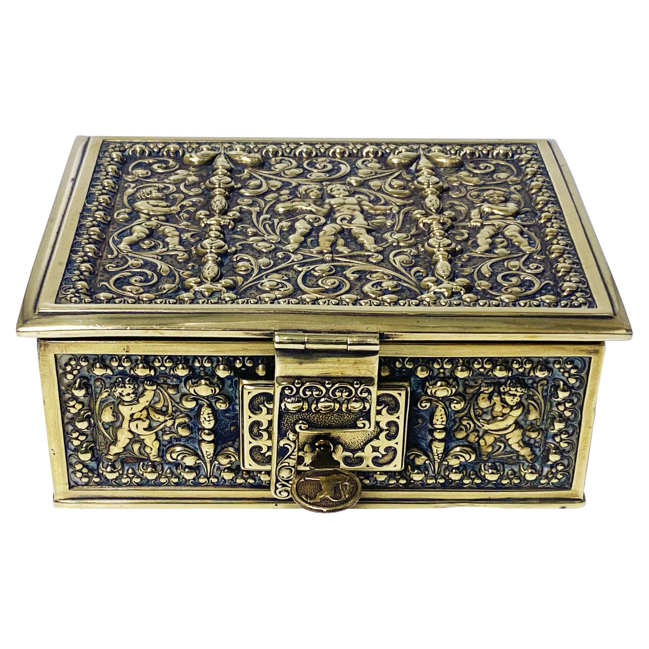 Erhard & Söhne Cherub Brass Box, Germany, C.1920