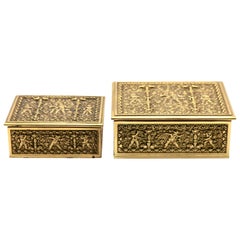 Erhard & Sons, Pair of Art Nouveau Brass Repoussé Boxes