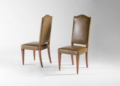 ERHEL, Rousseau & Lardin, Set of Six High-backed Leather Dining Chairs