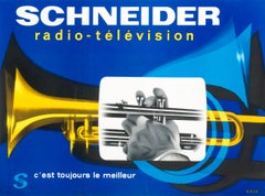 Original Schneider Radio-Television Trumpet Music 1950s Mid-Century Poster
