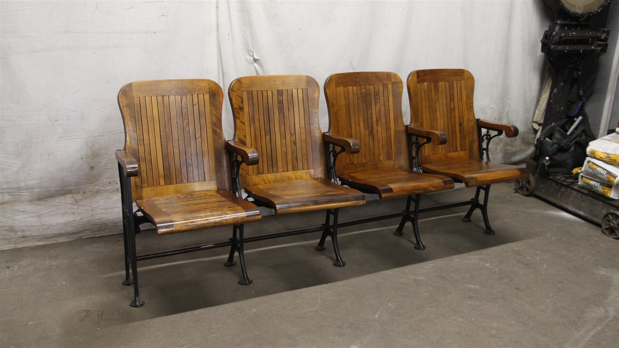 Industrial Eric, 1905 Four Seat Folding Theater Chairs with Cast Iron Frame from Brooklyn