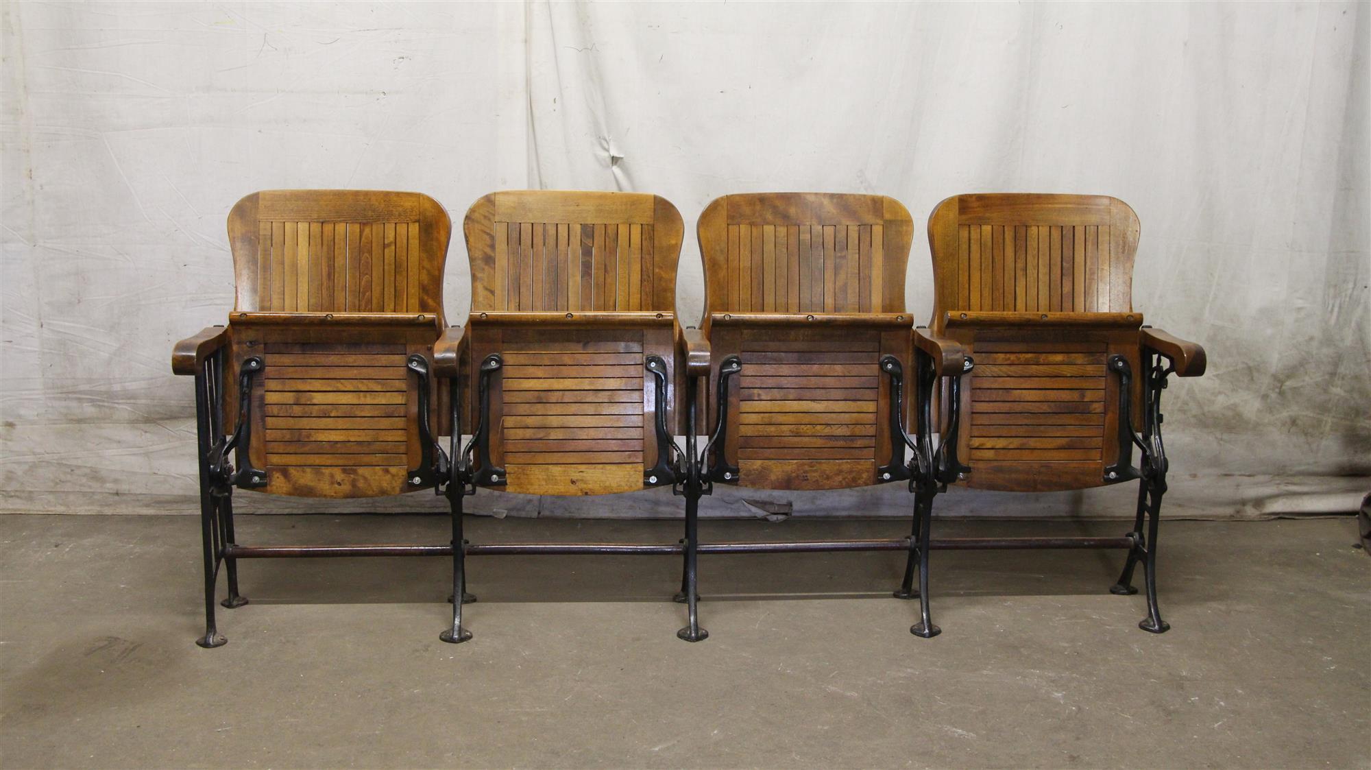 American Eric, 1905 Four Seat Folding Theater Chairs with Cast Iron Frame from Brooklyn