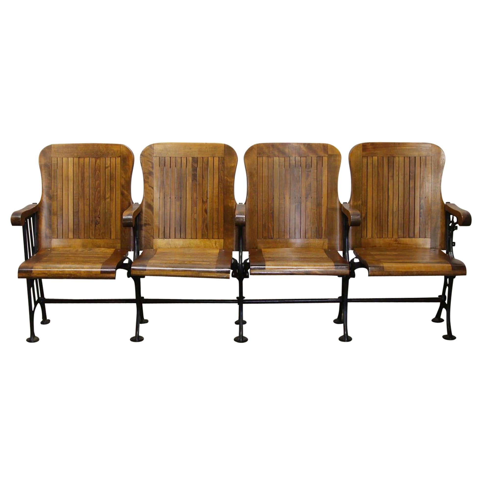 Eric, 1905 Four Seat Folding Theater Chairs with Cast Iron Frame from Brooklyn