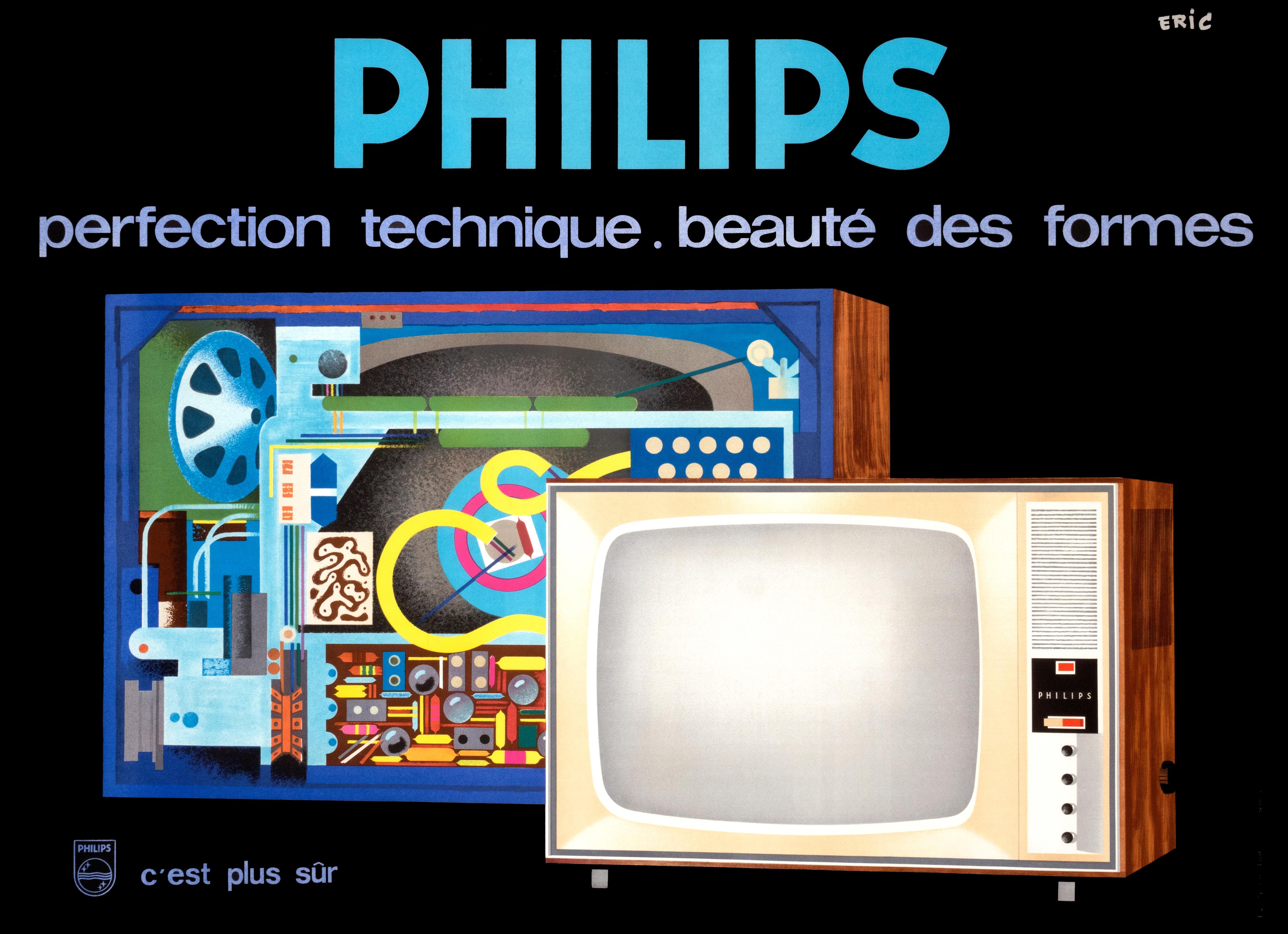 Eric  Figurative Print - "Philips" French TV Electronics Mid Century 1960s Original Vintage Poster