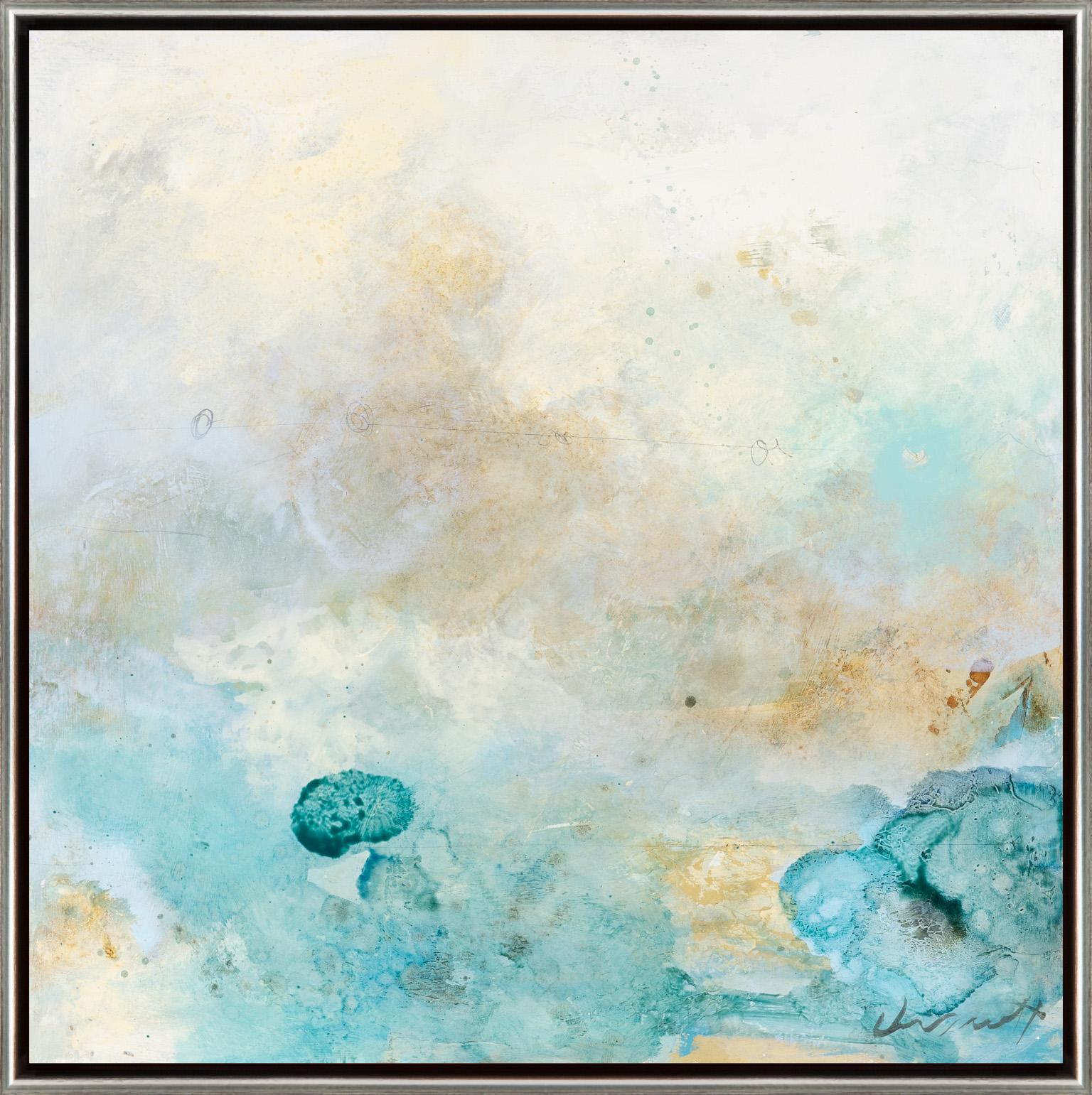 "Aqua Variant 1" Mixed Media Blue and White Abstract - Mixed Media Art by Eric Abrecht