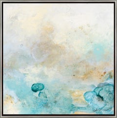 "Aqua Variant 1" Mixed Media Blue and White Abstract