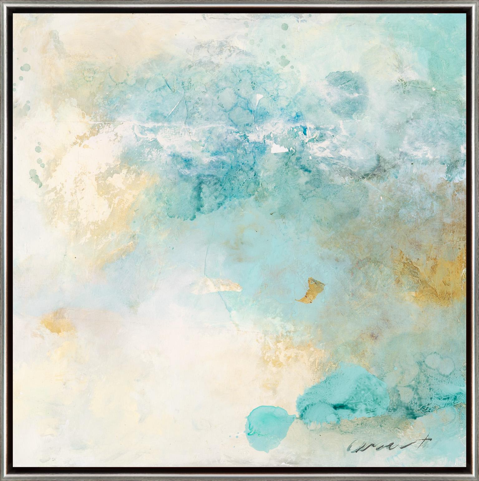 Eric Abrecht Abstract Painting - "Aqua Variant 2" Mixed Media Blue and White Abstract