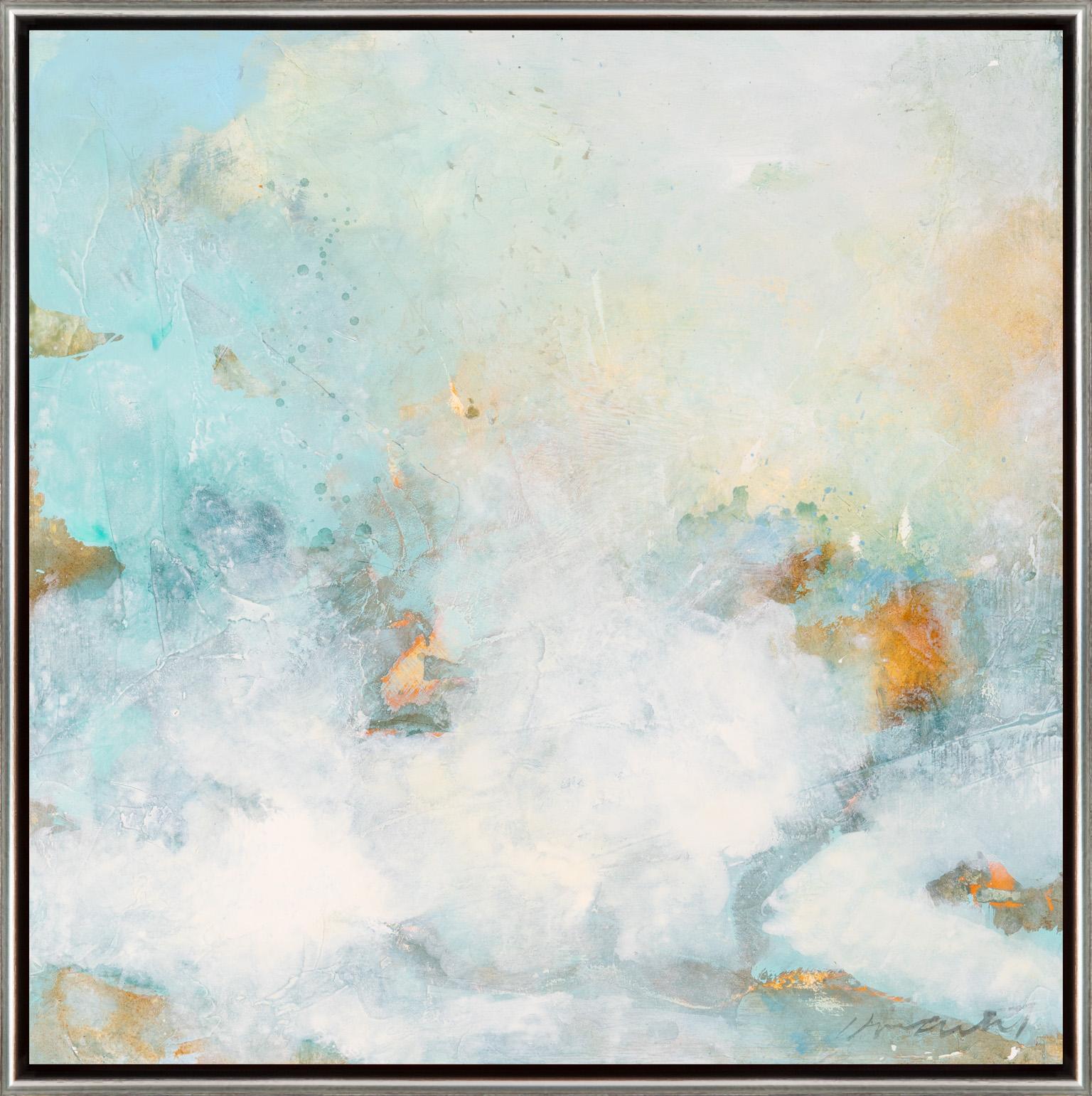 "Aqua Variant 5" Impressionist Style Blue and White Mixed Media Work - Mixed Media Art by Eric Abrecht