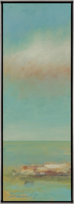"Inlet I" Olio astratto contemporaneo su tela con cornice, dedicato al cielo e al paesaggio