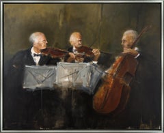 "Musician Trio" Painterly Figures with Instruments on a Dramatic Background