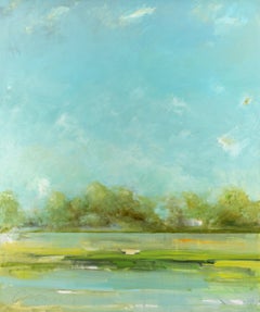 "Placid Morning" Paysage aquatique abstrait contemporain Huile sur toile