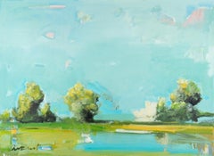 "Reflective Calm" Paysage abstrait Paysage aquatique Huile sur toile