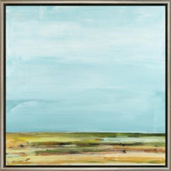 "Reserved Horizon II" Contemporary Coastal Landscape Framed Oil on Panel