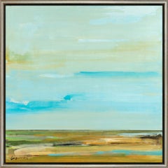 "Reserved Horizon IX" Contemporary Coastal Landscape Framed Oil on Panel
