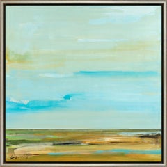 "Horizon réservé IX" Paysage côtier contemporain Huile sur panneau encadrée