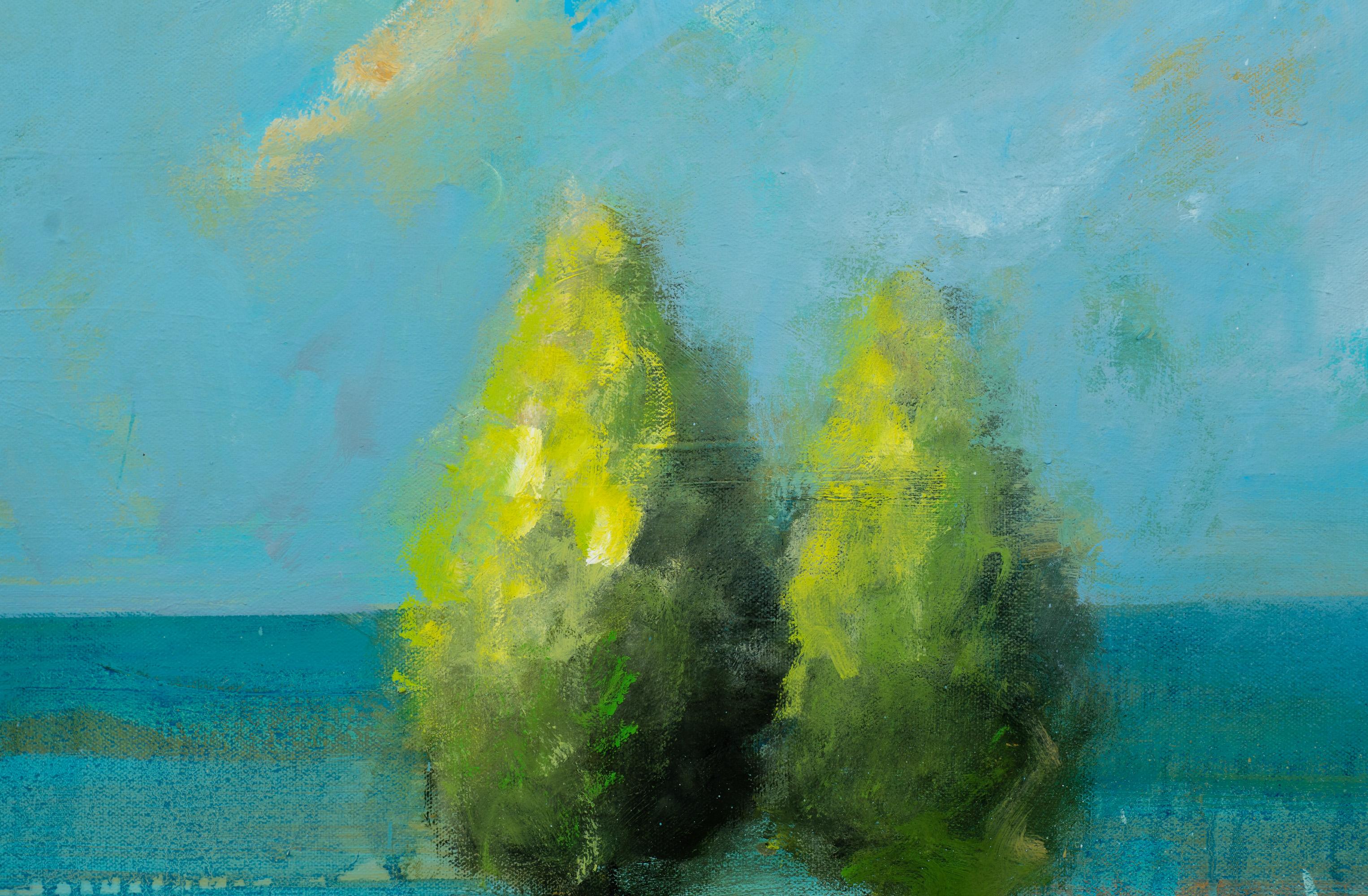 „Tranquil Presence“ Landschafts-Aquarell mit Bäumen, Öl auf Leinwand Gemälde – Art von Eric Abrecht