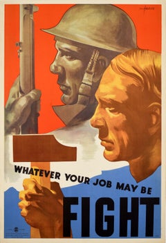 Original Vintage War Poster Whatever Your Job Fight Canada Home Front WWII