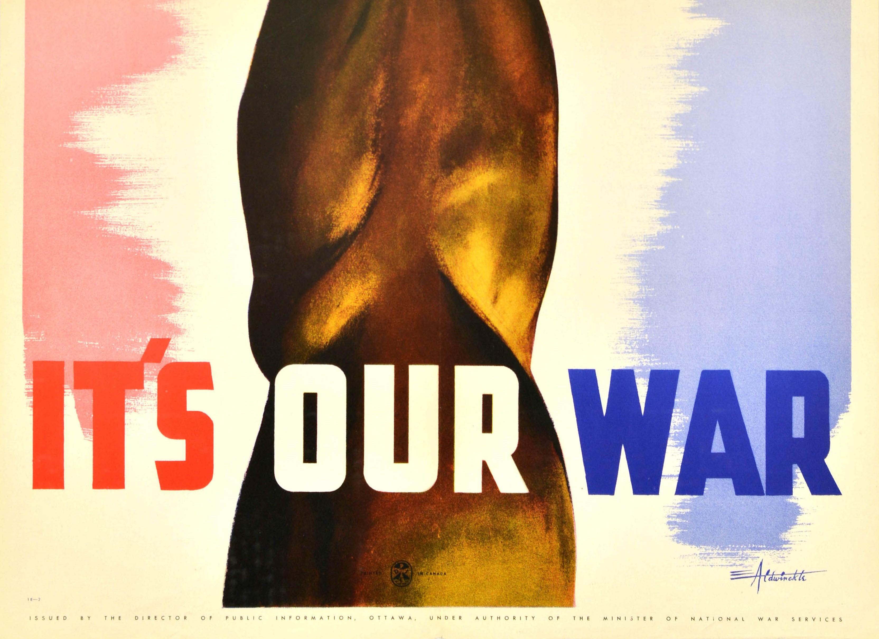 Affiche rétro originale de la Seconde Guerre mondiale It's Our War Canada Propaganda Art d'Eric Aldwinckle en vente 2