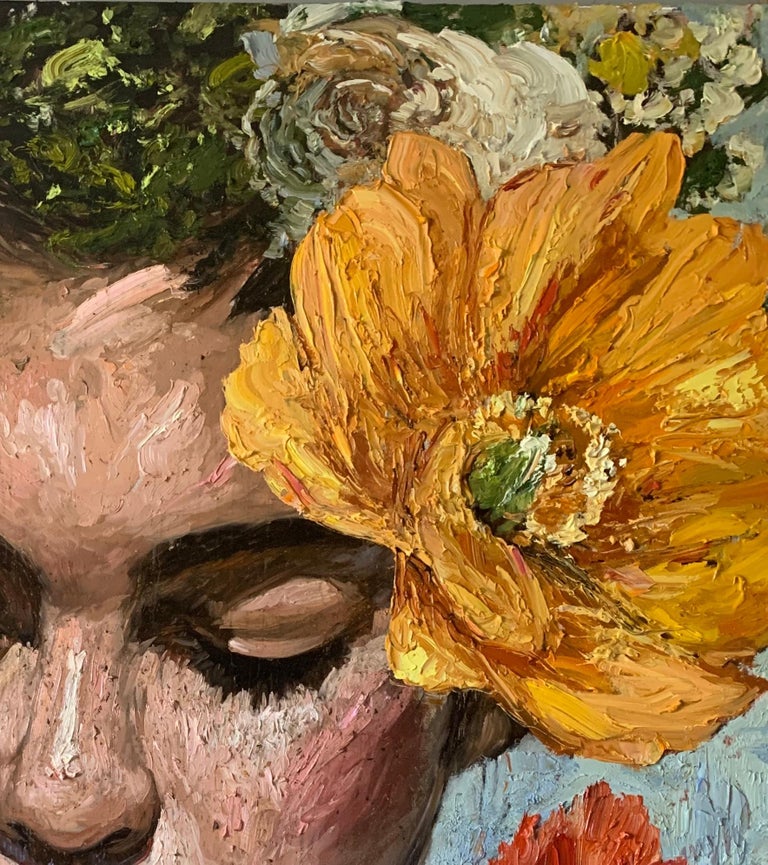 Chloe, Impressionism, Floral, Portrait, Cuban Artist in USA, oil paint, Palette  - Painting by Eric Alfaro