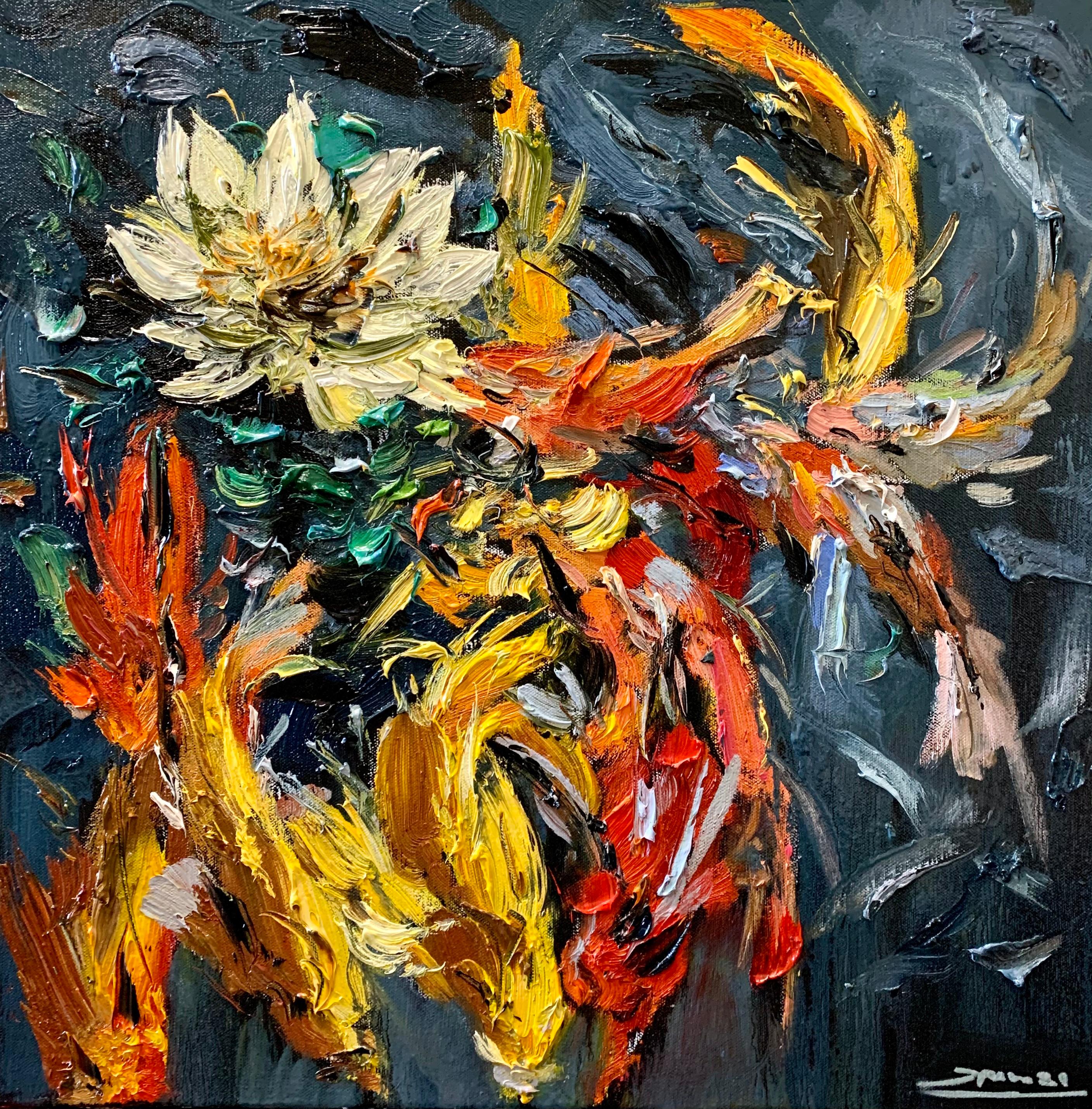 Eric Alfaro Still-Life Painting - Koi Fish , Impressionism, Cuban Artist, oil painting, Koi, Water Lilies, nature
