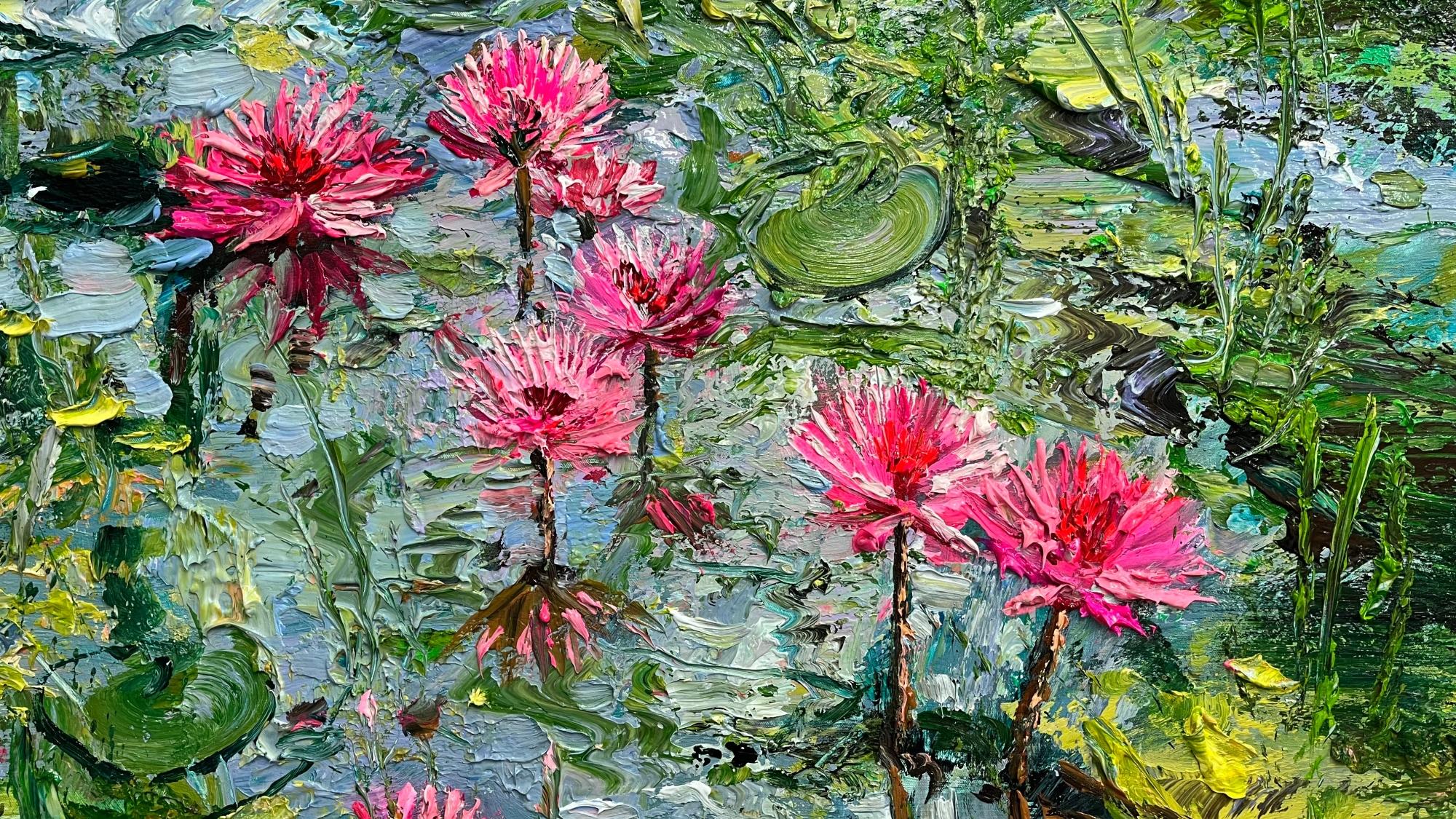 Jardín de lotos - Figurative Painting Gris de Eric Alfaro