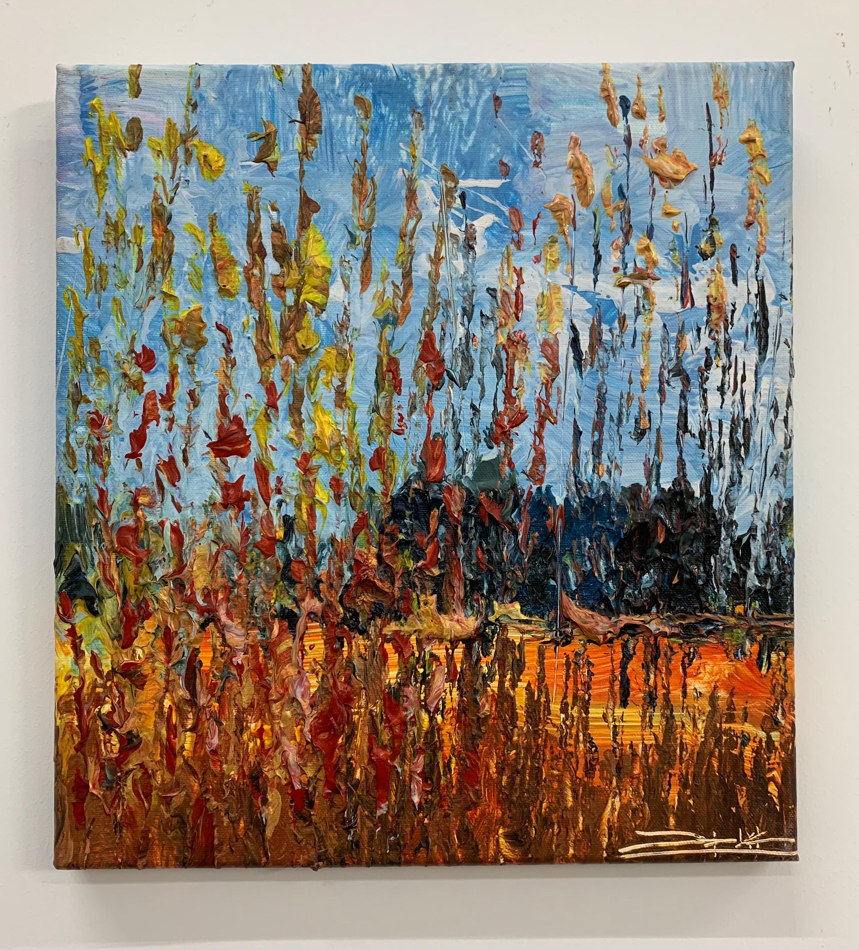 <p>Artist Comments<br>Inspired by the autumn season, artist Eric Alfaro created a thriving abstracted scene filled with blooms of red, orange, and yellow against a vast landscape. Textures and brushstrokes come together in this expressive