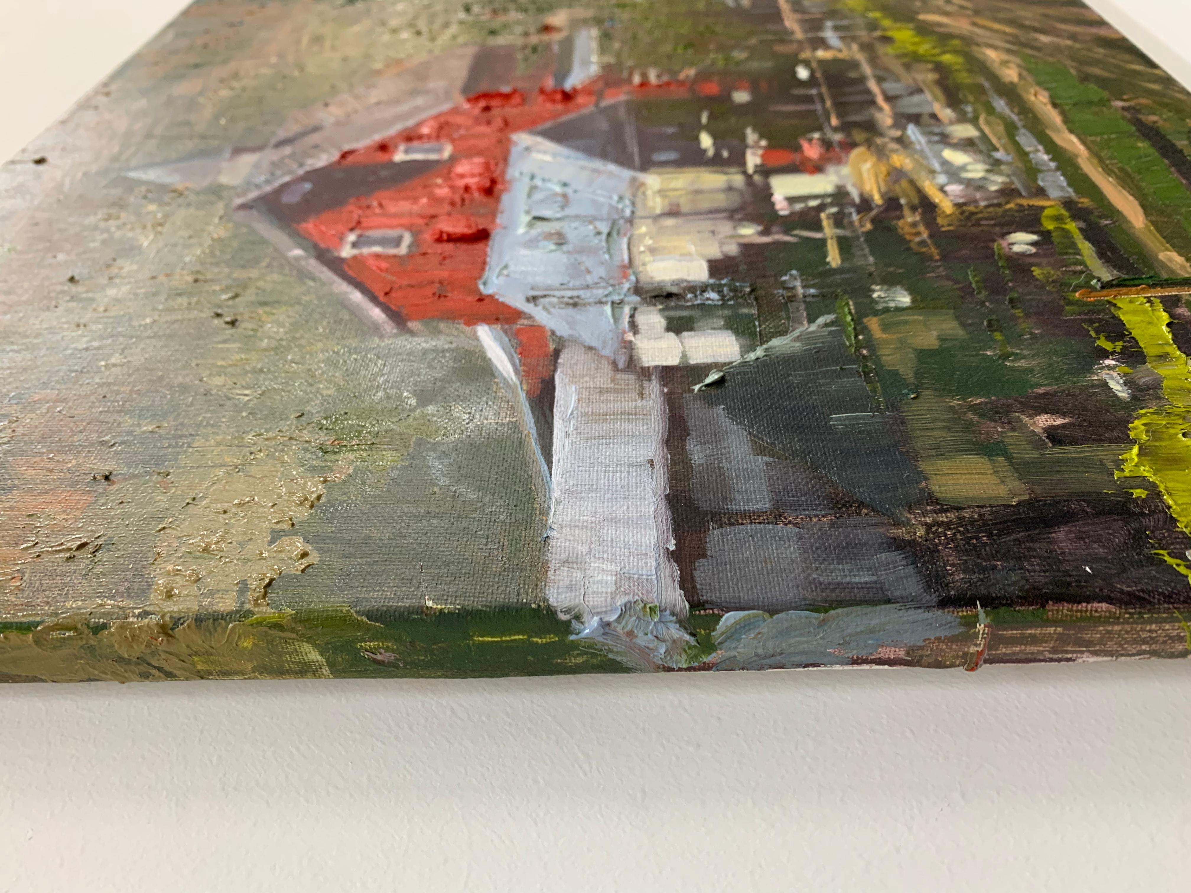 Peinture à l'huile - Maison rouge - Painting de Eric Alfaro