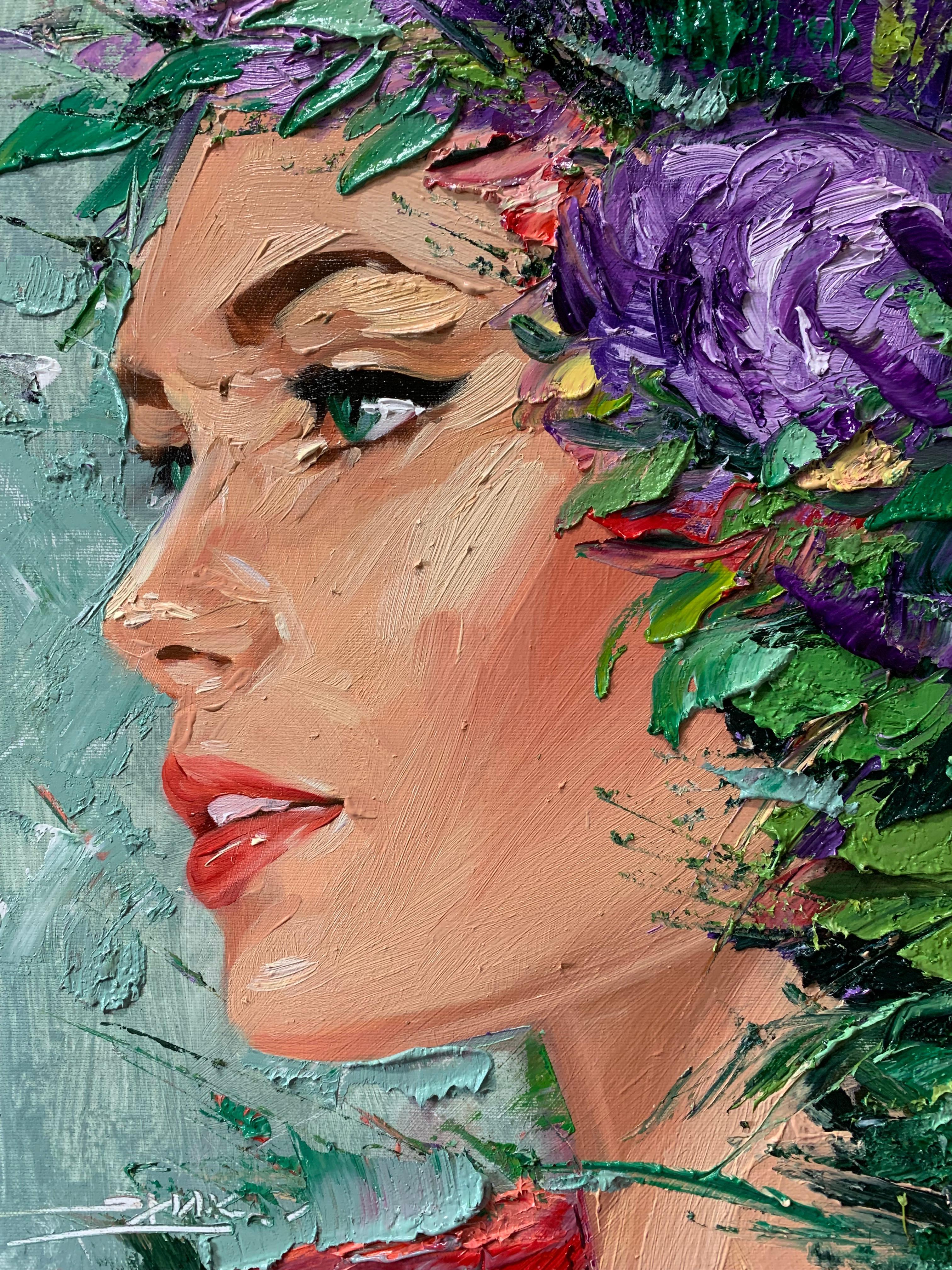 Susan, Impressionism, Floral Portrait, Cuban Artist in USA, oil painting - Painting by Eric Alfaro