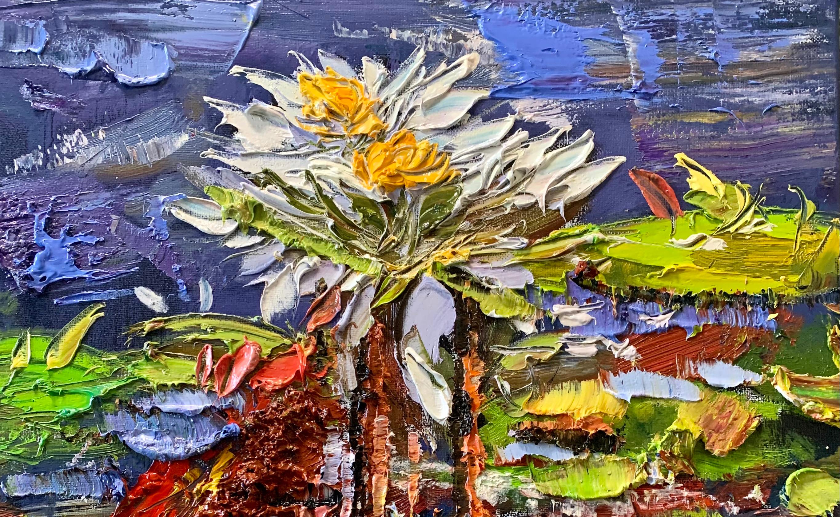 Water Lilies I, Impressionism, Floral, Cuban Artist in USA, oil painting, - Painting by Eric Alfaro