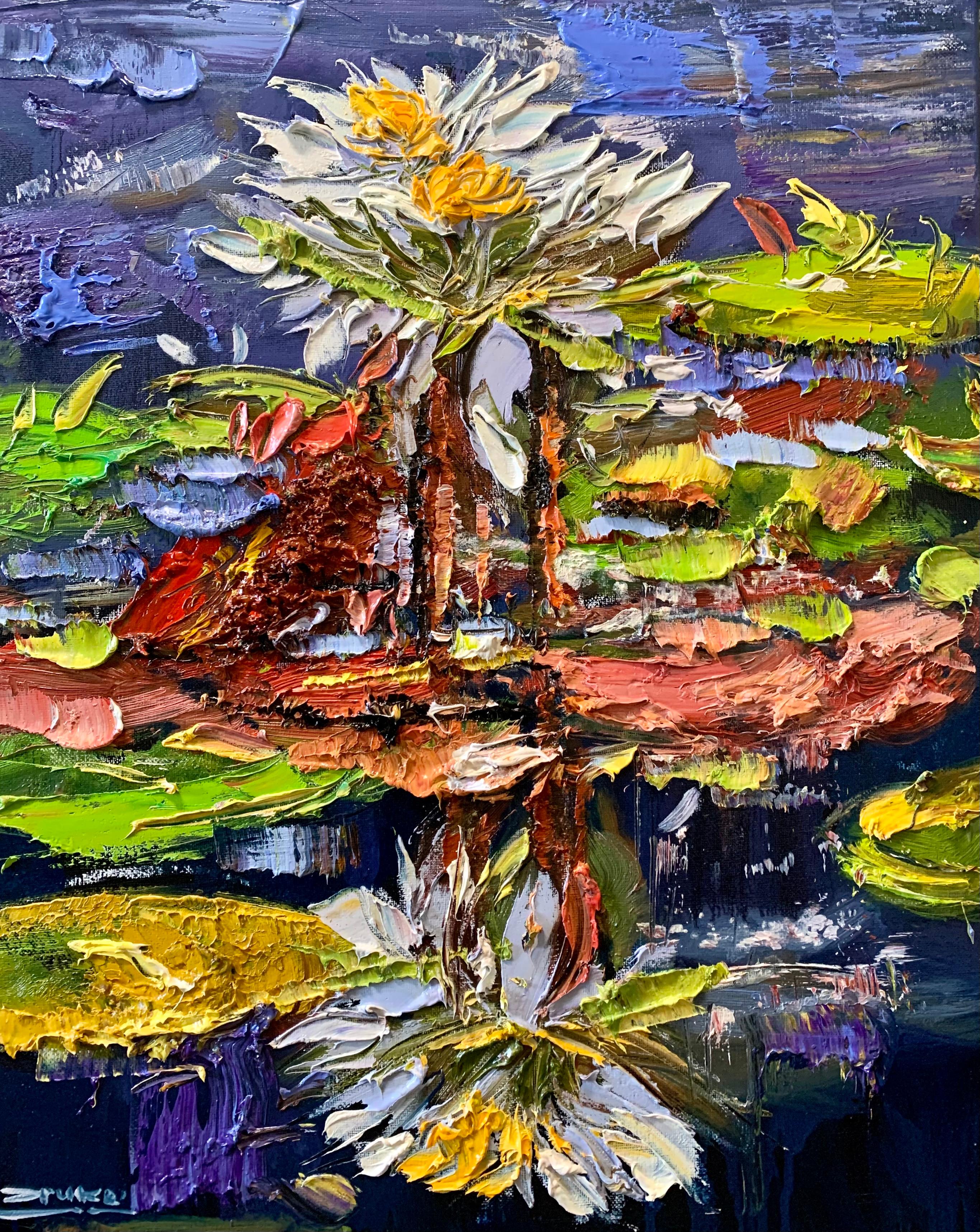 Eric Alfaro Landscape Painting - Water Lilies I, Impressionism, Floral, Cuban Artist in USA, oil painting,