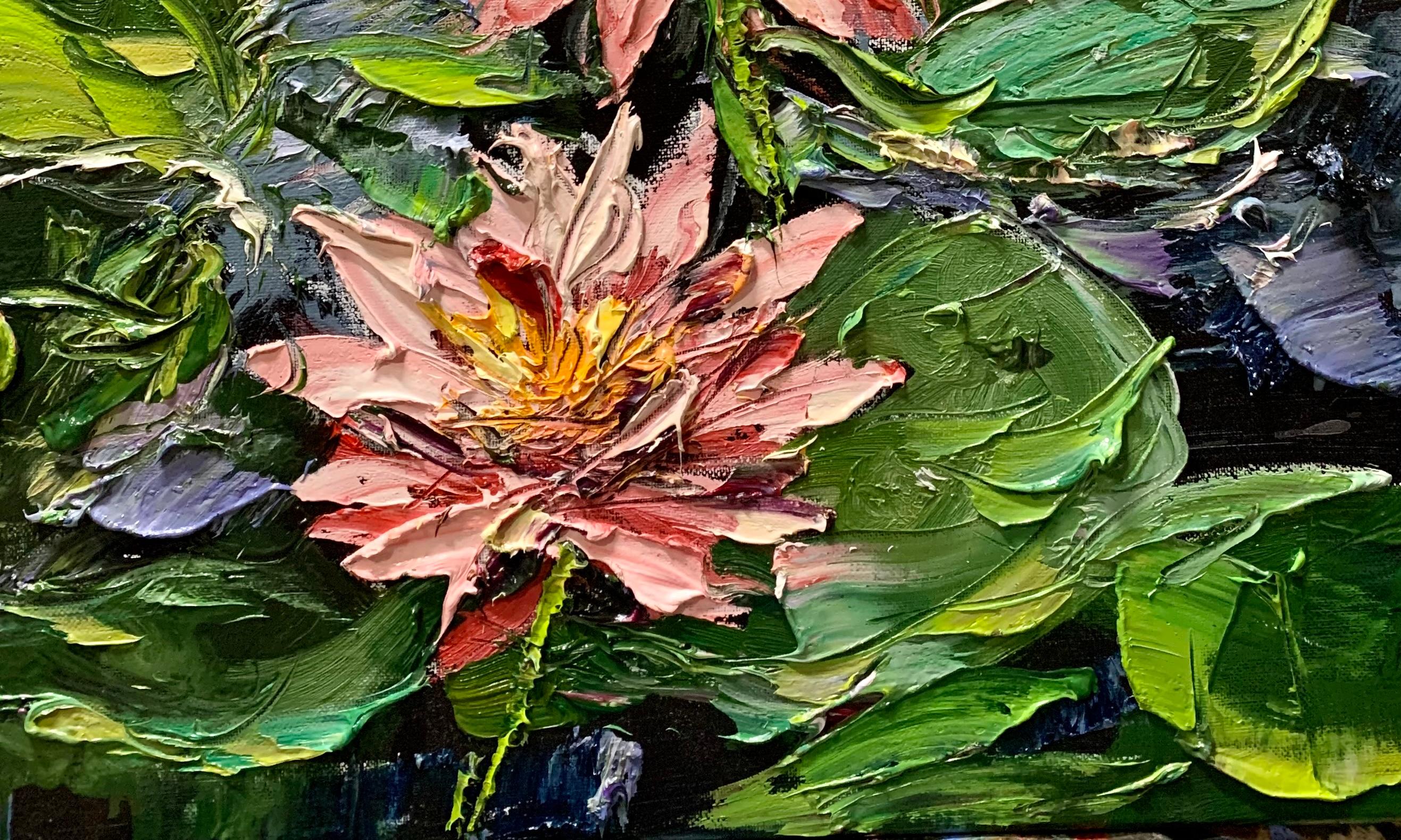 Water Lilies II, Impressionism, Floral, Cuban Artist in USA, oil painting, - Painting by Eric Alfaro