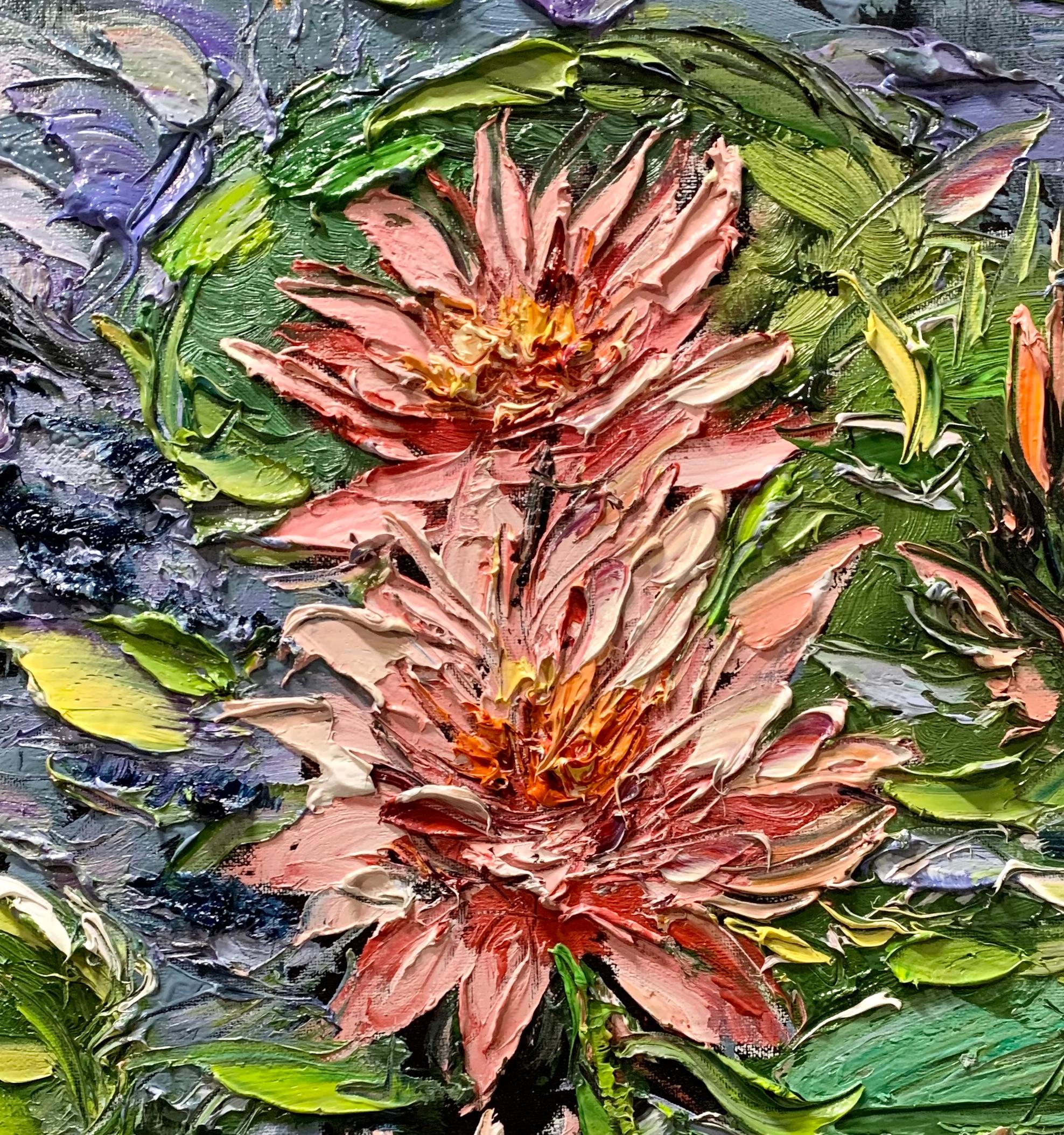 Water Lilies II, Impressionism, Floral, Cuban Artist in USA, oil painting,