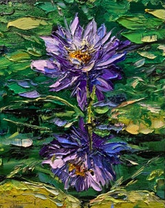 Wasserlilien III, Impressionismus, Blumenmalerei, kubanischer Künstler in den USA, Ölgemälde
