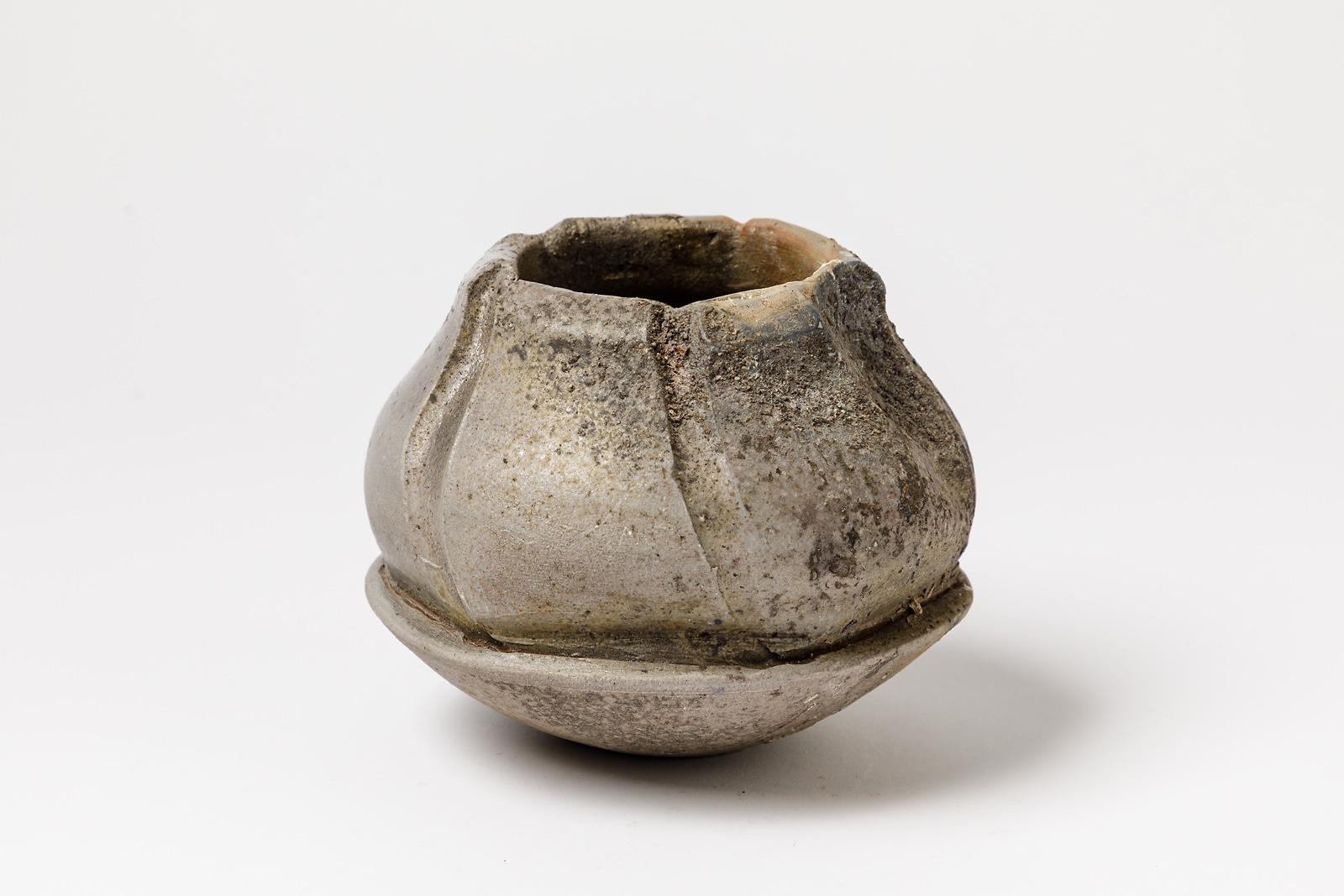 Modern Eric Astoul Abstract Grey and Brown Stoneware Ceramic Vase circa 1999 Design