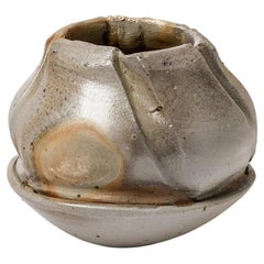 Eric Astoul Abstract Grey and Brown Stoneware Ceramic Vase circa 1999 Design